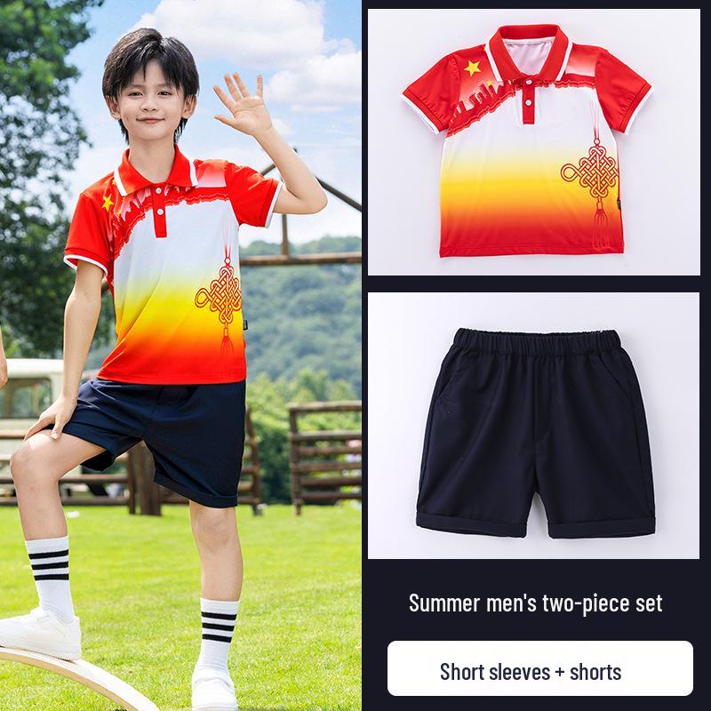 Kinder Sportbekleidung Dreiteiliges Set für Frühling/Herbst: Grundschul- & Kindergartenuniform im chinesischen Stil