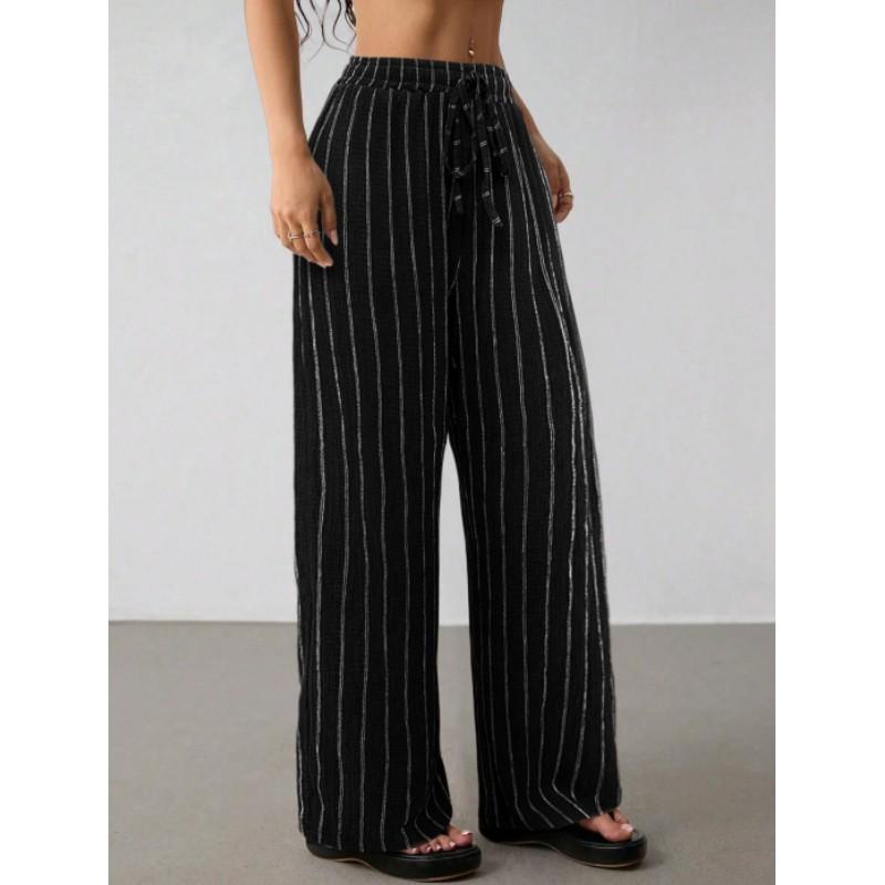 Women's Spring Retro Striped Wide-Leg High-Waisted Slimming Straight-Leg Casual Pants for Work