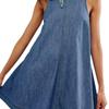 Trendy Women's Sleeveless A-line Dress Denim Skirt Loose Fit Slimming Round Neck Tank Dress, Casual Vintage Summer Dress for Daily Wear & Vacations