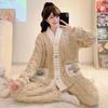 Women’s Winter Coral Fleece Pajama Set - Long Sleeve Flannel Cardigan, Thick Warm Plus Size Home Wear