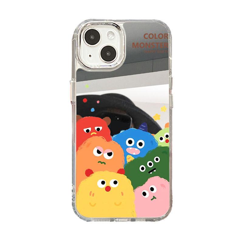 Plush monster for iPhone17promax mobile phone case 14 niche 16/13 Apple 15 all-inclusive mirror