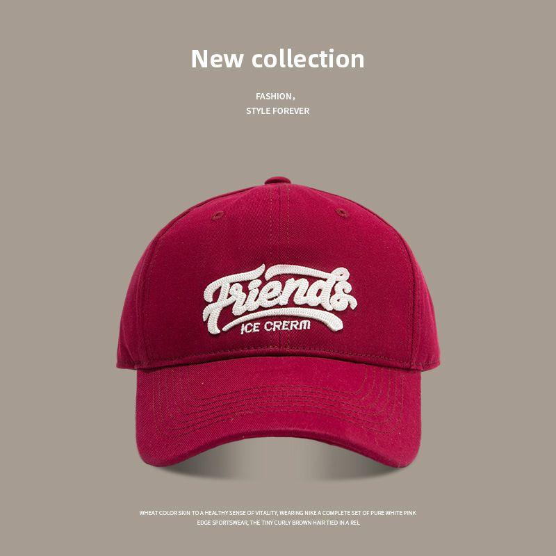 

Кепка бейсболка с большим обхватом головы, корейский стиль, модный бренд, вышивка, широкий козырек, визуально уменьшающая лицо, для пары, атлетичный стиль, всесезонная бейсболка ICE CRERM-wine red Adjustable