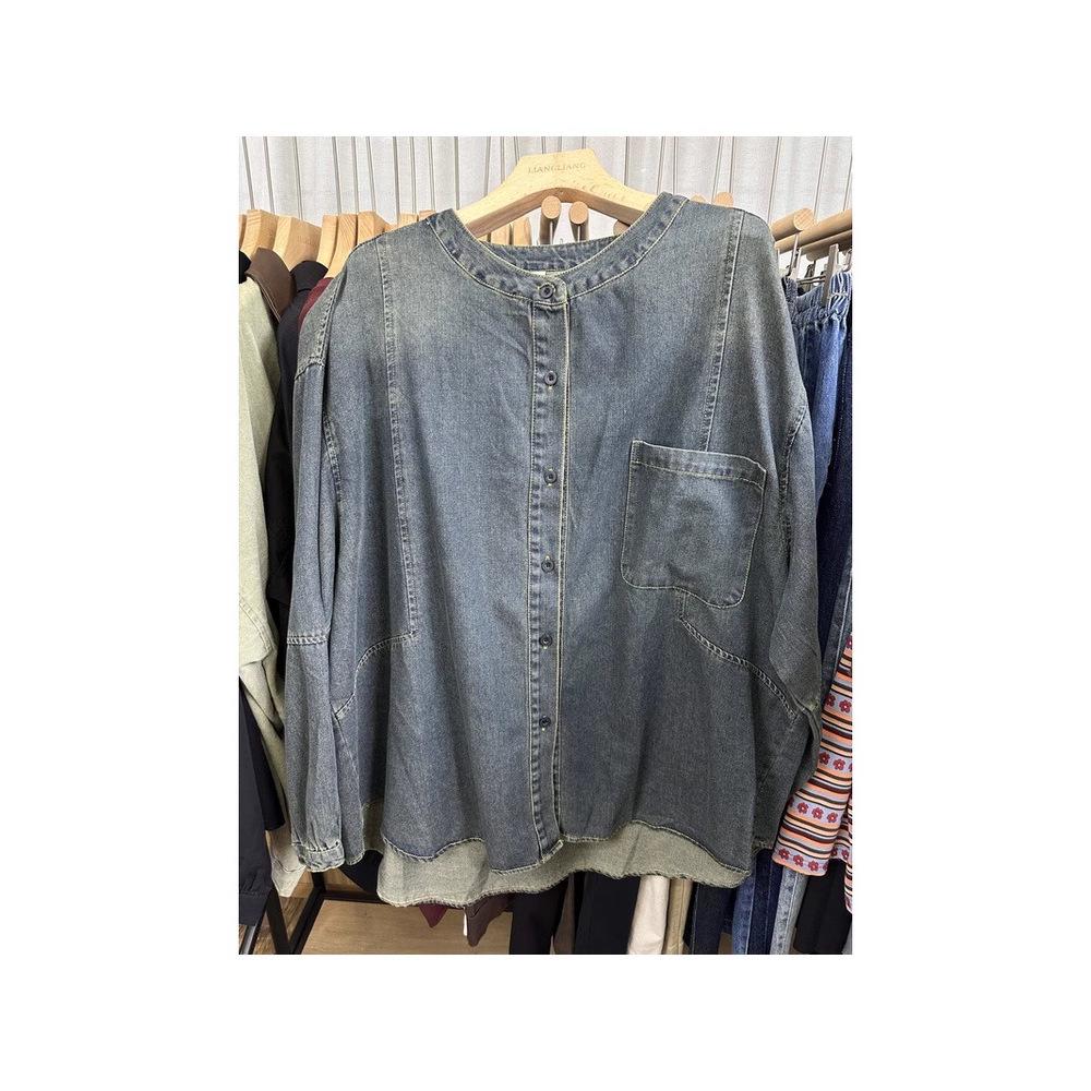 Xiao Wang's Retro Denim Round Neck Oversized Casual Jacket