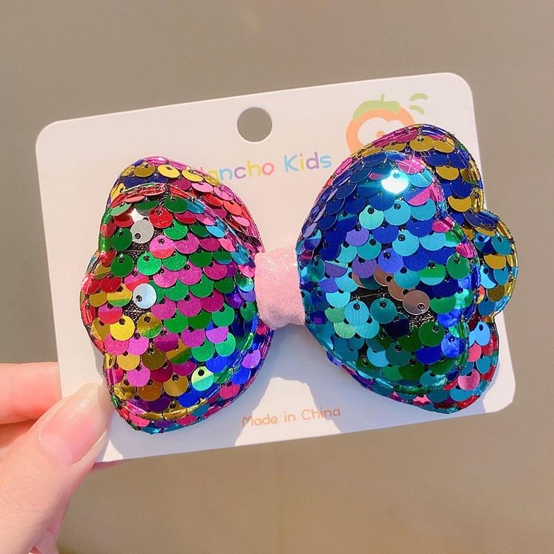 Long Gradient Color Sequin Glitter Big Bow Hair Clips For Girl Kids Cute Kawaii Princess Fairy Hairpin Fashion Accessories