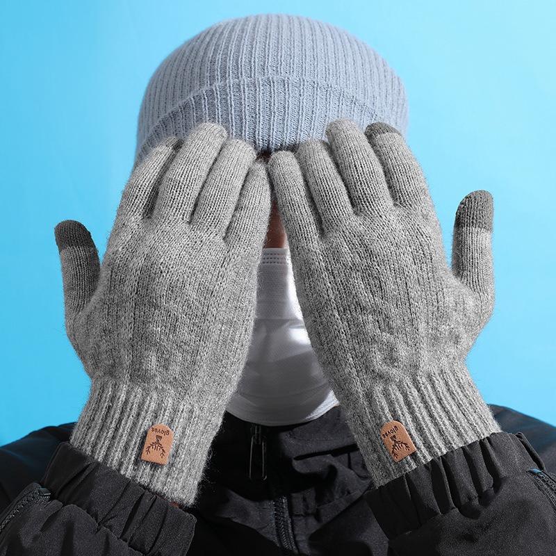 Gloves men's winter riding driving non-slip plush wool cold-proof gloves winter wool warm gloves