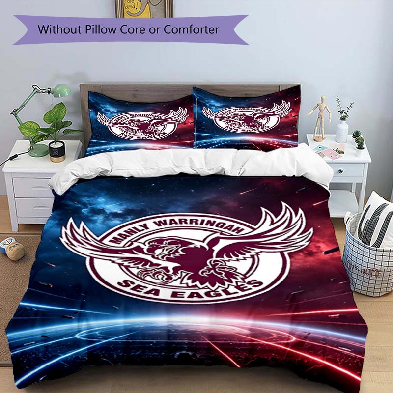 3pcs Duvet Cover Set (1*Duvet Cover + 2*Pillowcase, Without Core), Manly Warringah Sea Eagles Print Bedding Set, Bedroom Decor, All‑Season, Birthday G
