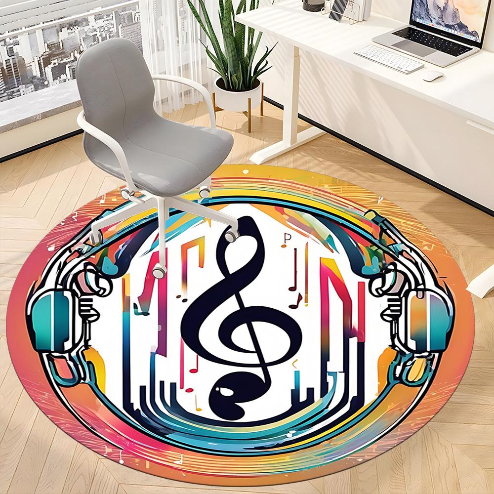 1pc Music Headphones Office Round Rug, Non-slip, Soft and Durable Office Rug for Interior Decoration, Perfect for Office,Decoration yy260204042