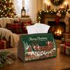 1pc Christmas Tissue Box Holder with Vintage Winter Design - Santa Sleigh Reindeer Snowy Village, Ideal for Kitchen, Living Room, Bedroom, Bathroom, C