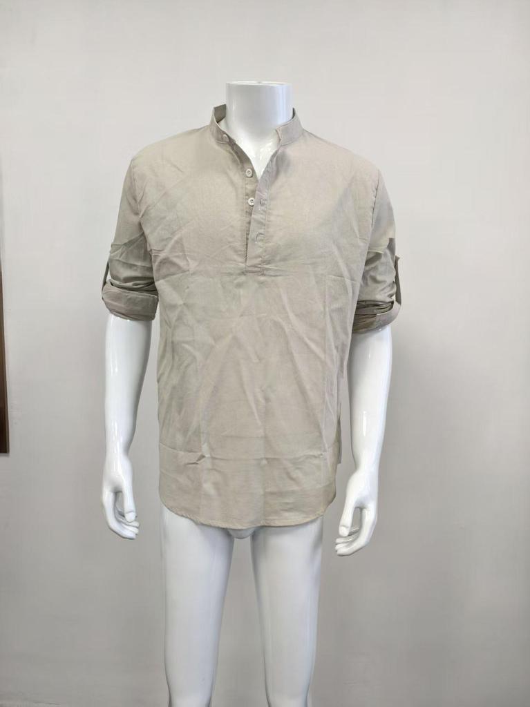Men's Plus Size Long-Sleeved Linen-Cotton Shirt - Solid Color, Loose Fit