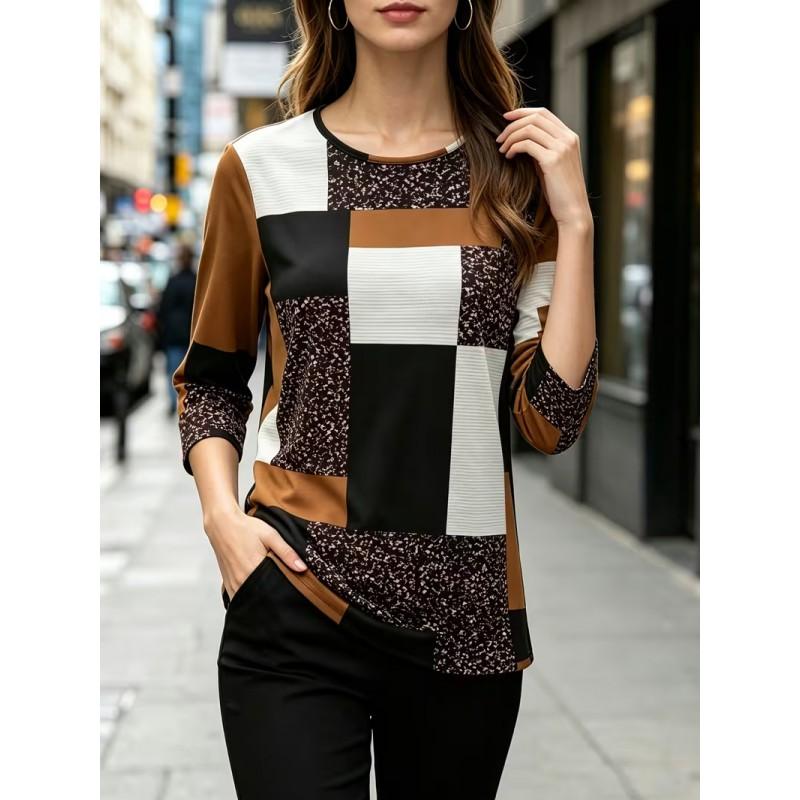 Color Block Striped Crew Neck Long Sleeve T-Shirt Slim Fit Casual Top Daily Wear