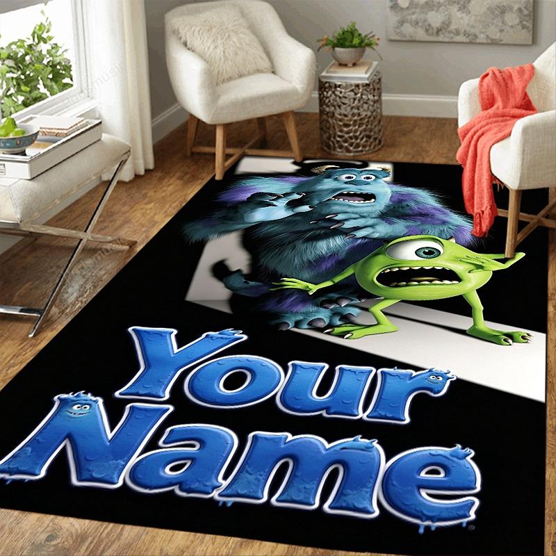 Custom 1Pc Furry Monster Characters Flannel Personalized Rug Non Slip Floor Mat Soft Carpet for Living Bedroom Office Home Decor Gift