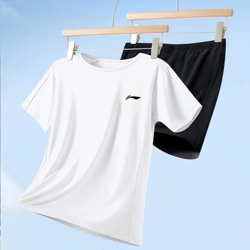 Li-Ning Skin-Friendly Comfortable Breathable Short Sleeve Sweat-Absorbing Versatile Shorts Fitness Set Men Sets LKYI763-1