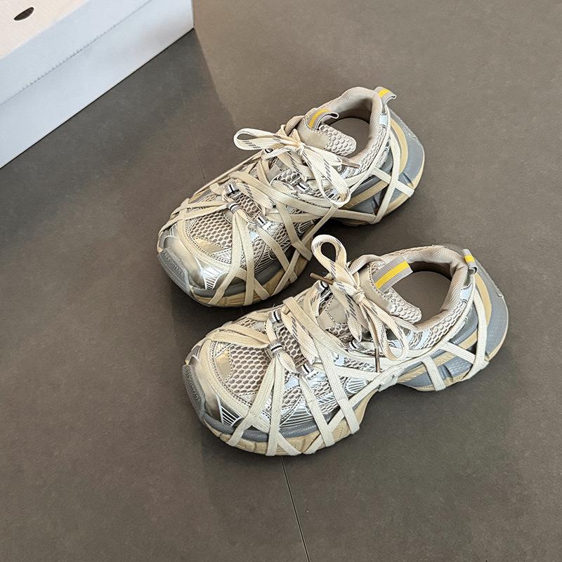 Retro versatile straps old dirty dad shoes autumn and winter fashion mesh girls sports moral training shoes casual shoes