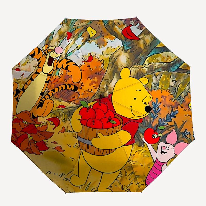 Winnie and Friends Themed Automatic Opening and Closing Umbrella, Brightly Colored 8-rib Portable Umbrella, Suitable for Men and Women, A Pe