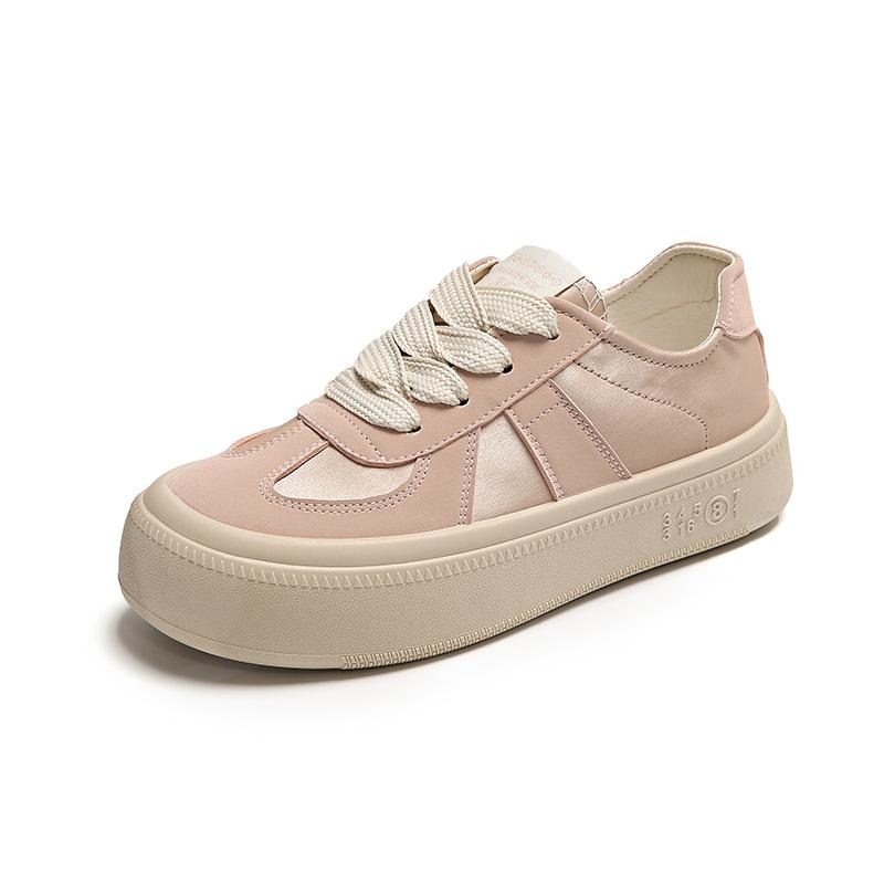 

Dexun shoes women s retro thick-soled round head pink satin surface breathable and versatile 2025 summer new casual board shoes women 35 розовый