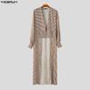 INCERUN Spring Men Neck Long Sleeve Striped Irregular Casual Long Cardigan Shirts Tops