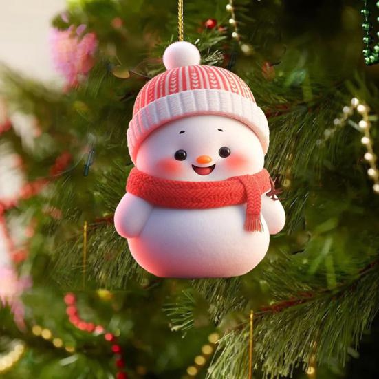 Christmas Ornament 2D Cartoon Snowman Shape Hanging Decoration with Lanyard Festive Atmosphere Christmas Decor