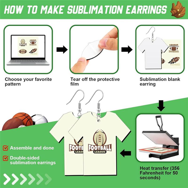 ABBY-100 Pcs Shirt Sublimation Earring Blanks Sublimation Jewelry Blanks Sublimation Blanks NONE белый