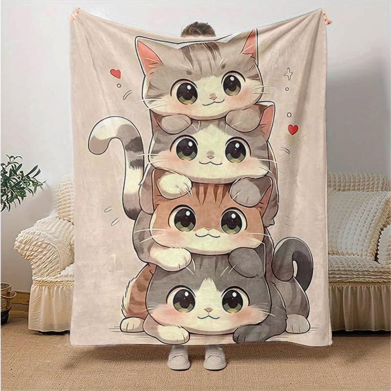 1pc Luxury Grey Cat Print Blanket Soft Flannel Throw for Home Decor, Couch Cover, Travel .W001