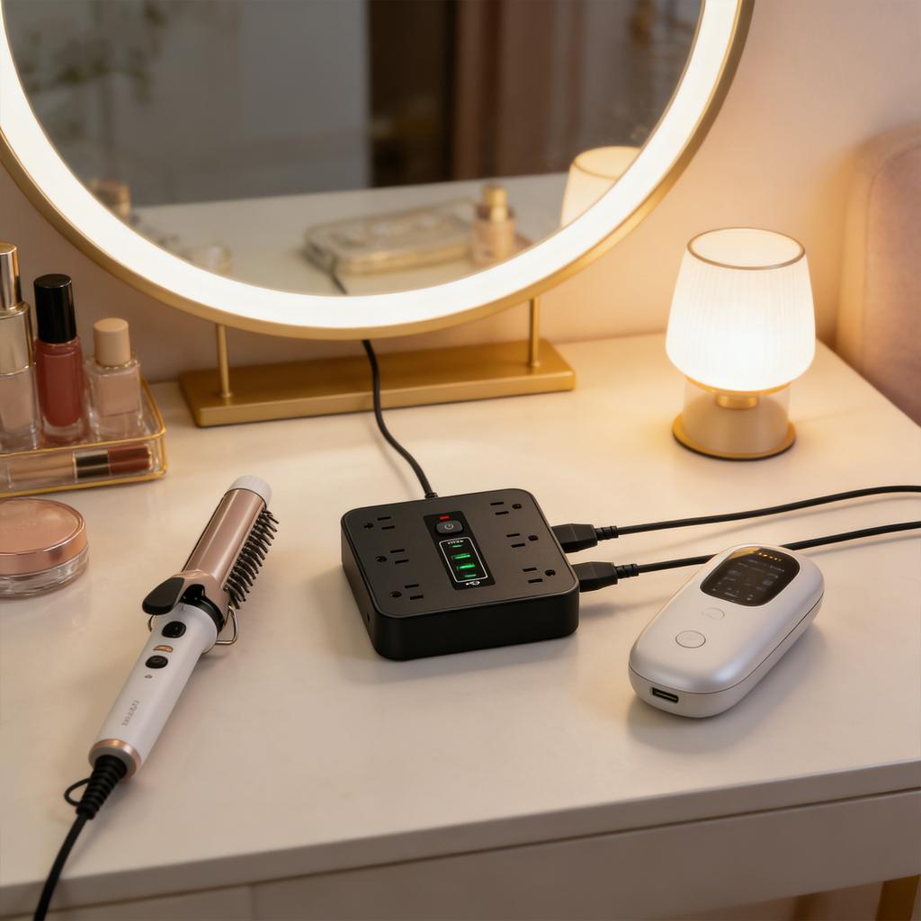 Multi-function Power Strip With Surge, Featuring 12 AC Outlets, 2 USB-C Ports, And 2 USB-A Ports. Includes A 6.6-foot