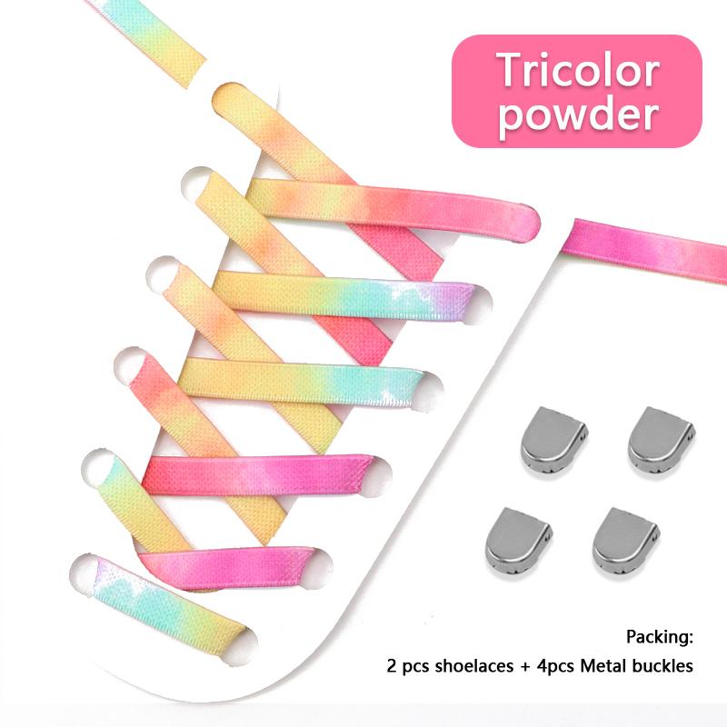 New 1Pair Colourful No Tie Shoelaces Rainbow Elastic Laces Sneakers Adults Kids 8MM Wide Flats Rubber Shoelace Shoes Accesories