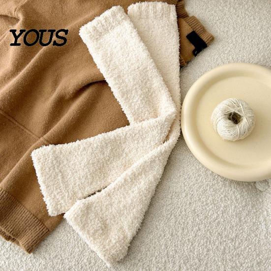 Thickened Velvet Calf Sleeves Coral Fleece Leg Warmers for Women, Winter Thermal Knee High Warm Protectors Socks, Striped/Solid Color, Soft