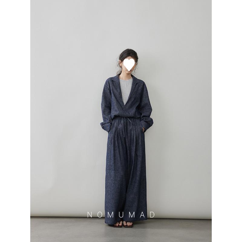 

Shan Yu Mu Ma 2026 Spring Linen Cotton Denim Suit: High-Grade Two-Piece Jacket with Loose Wide-Leg Pants M