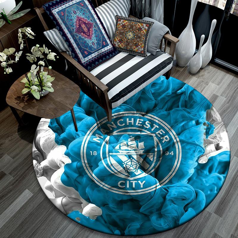 Manchester City Football Club2 Round Area Rug,Carpet Rug for Living Room Bedroom Sofa Playroom Decor,Non-slip Floor Mat