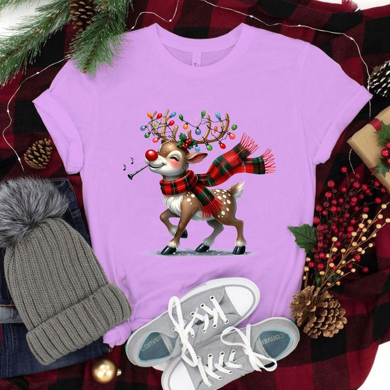 New Christmas Elk Printed T-Shirts Men Women Summer Tee Shirt Femme Casual Elk Short Sleeve Round Neck Tops Christmas T-Shirts