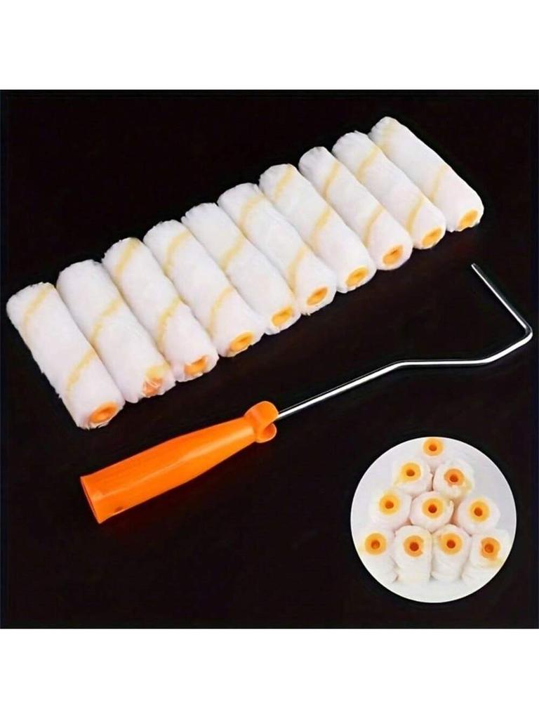 11pcs Small Paint Roller Set With 11 1-Inch Mini Roller Covers & Long-Handle Frame, Practical Convenient Wall Painting Tool