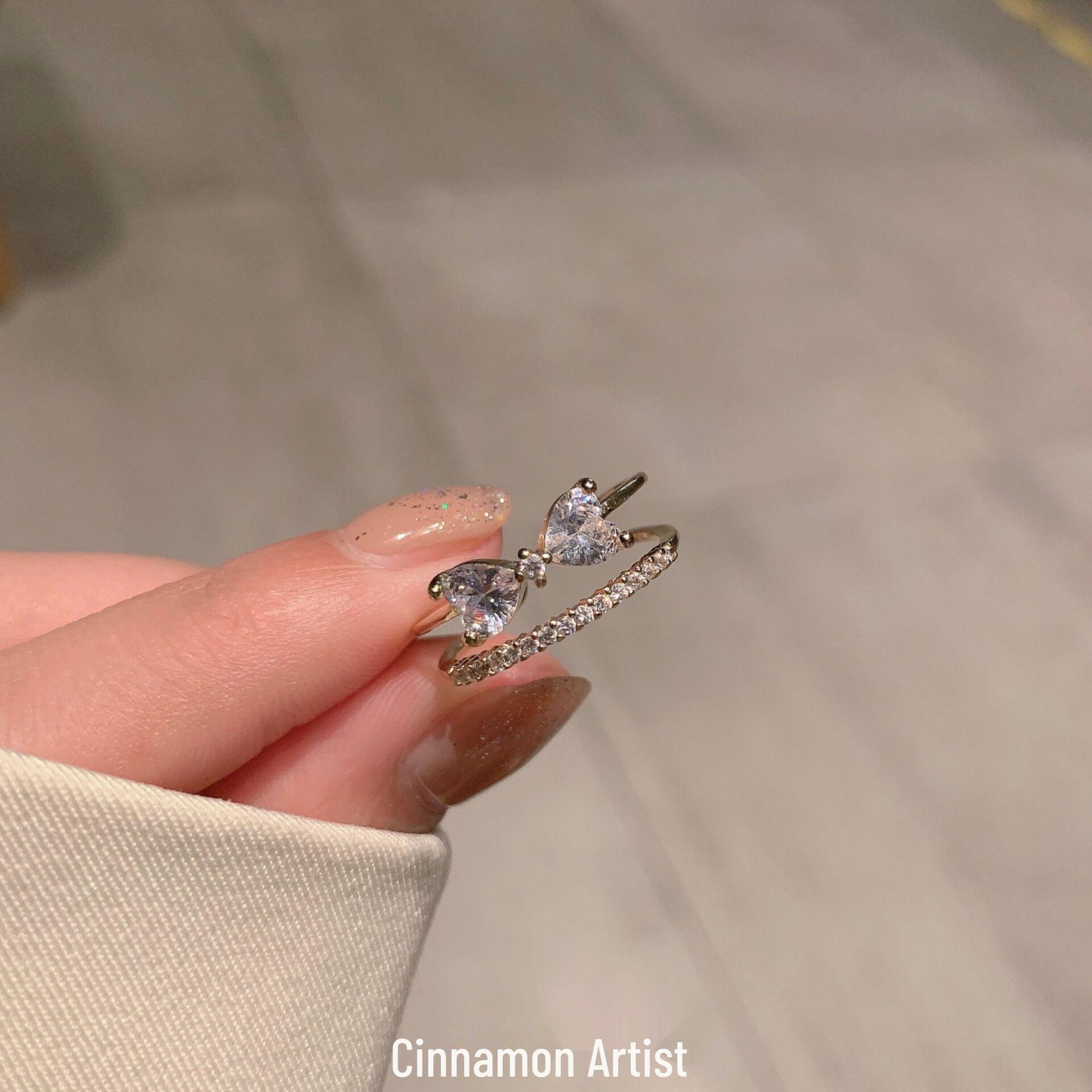 

2025 Luxurious Double-Layer Open Ring with Micro-Inlaid Zirconium double bow ring золотой