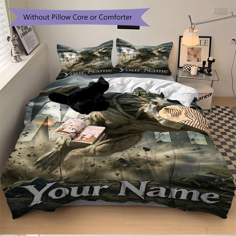 Titan Warrior Bedding Set Personalized Washable Custom 3Pcs Duvet Cover Pillowcases Soft Microfiber Home Bedroom Gift