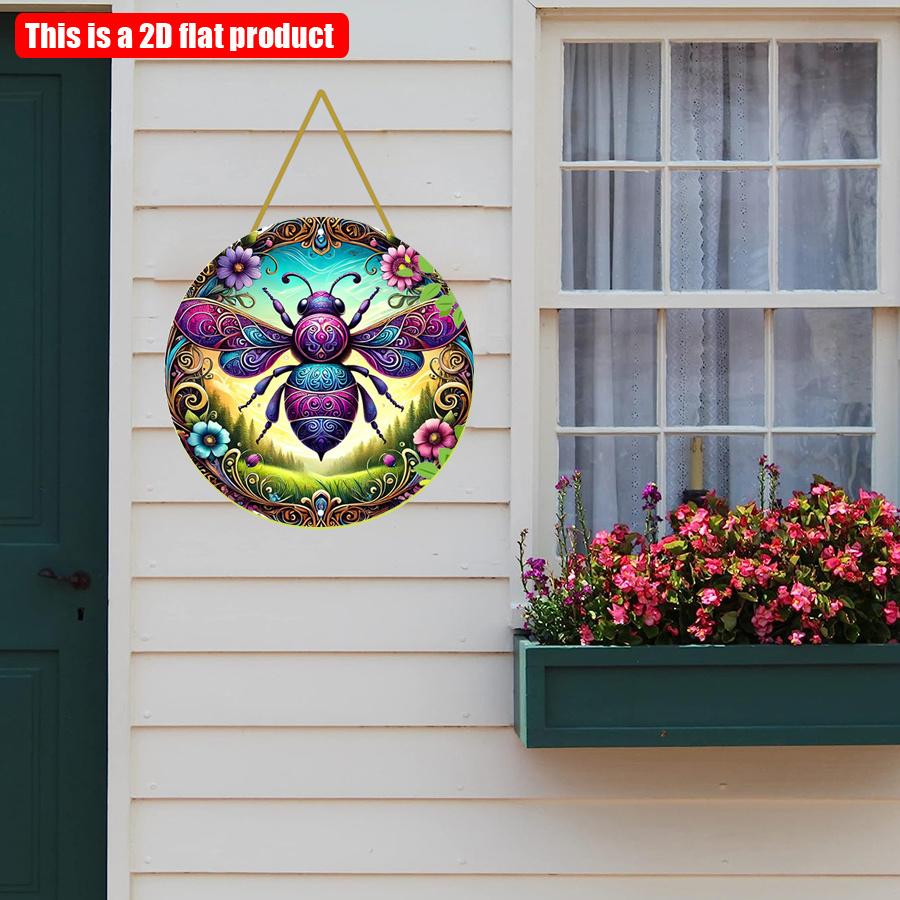 2D Flat 20*20cm1pc Colorful Bee and Floral Design Round Wall Art Decor, Gorgeous Reliable Quality Environmental Embellish, Retro Garden Logo for Home