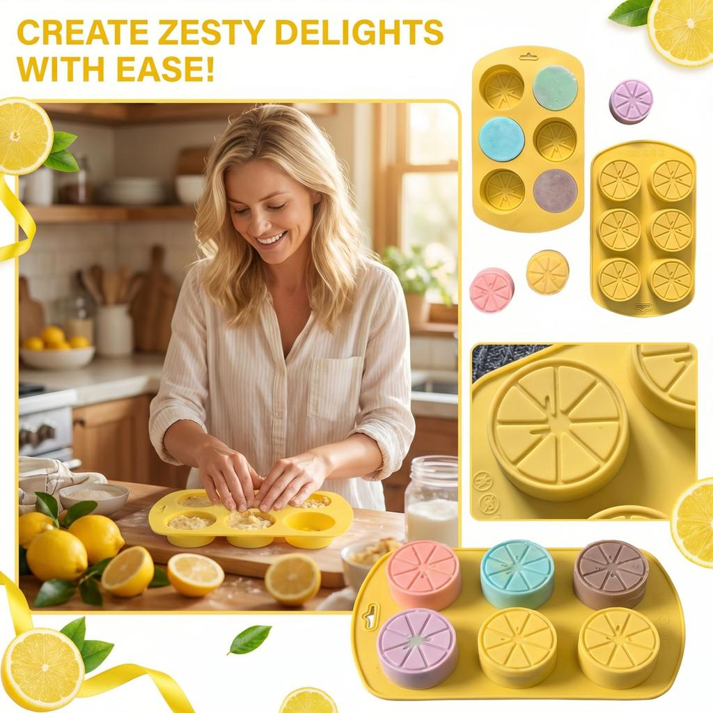 6 Cavity Lemon Slice Silicone Baking Mold Non Stick Flexible Citrus Shape Cake Mold for Oven Microwave Dishwasher Safe