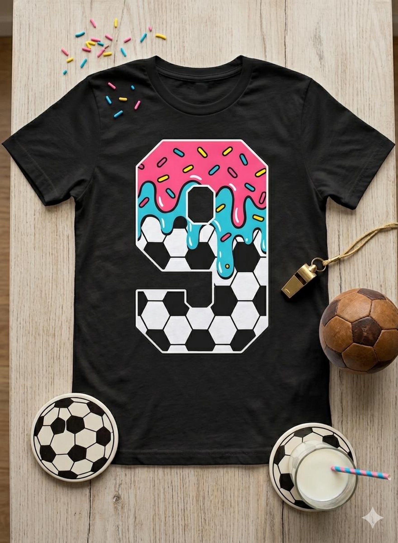 Soccer 9th Birthday Boy T-Shirt, Ice Cream Drip Soccer Player Tee S