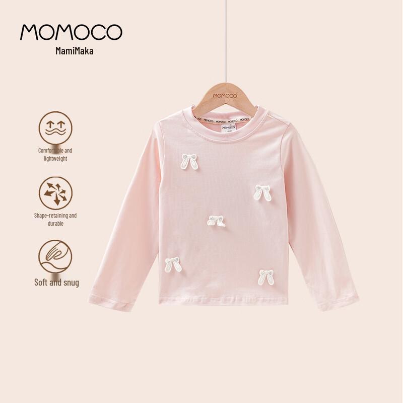 MOMOCO Girls  2025 Fall Long Sleeve Bow T-Shirt 110