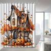 Halloween Pumpkin & Maple Leaves Shower Curtain, Water-Resistant Polyester Knit,  All-Season Holiday Bath Decor