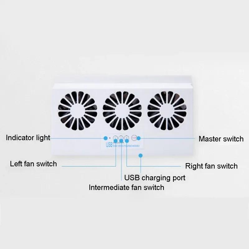 Upgrade USB Charging Solar Powered Fan Car Cooler Front/Rear Window Radiator Exhaust Fan Auto Air Vent Fan Ventilation Radiator
