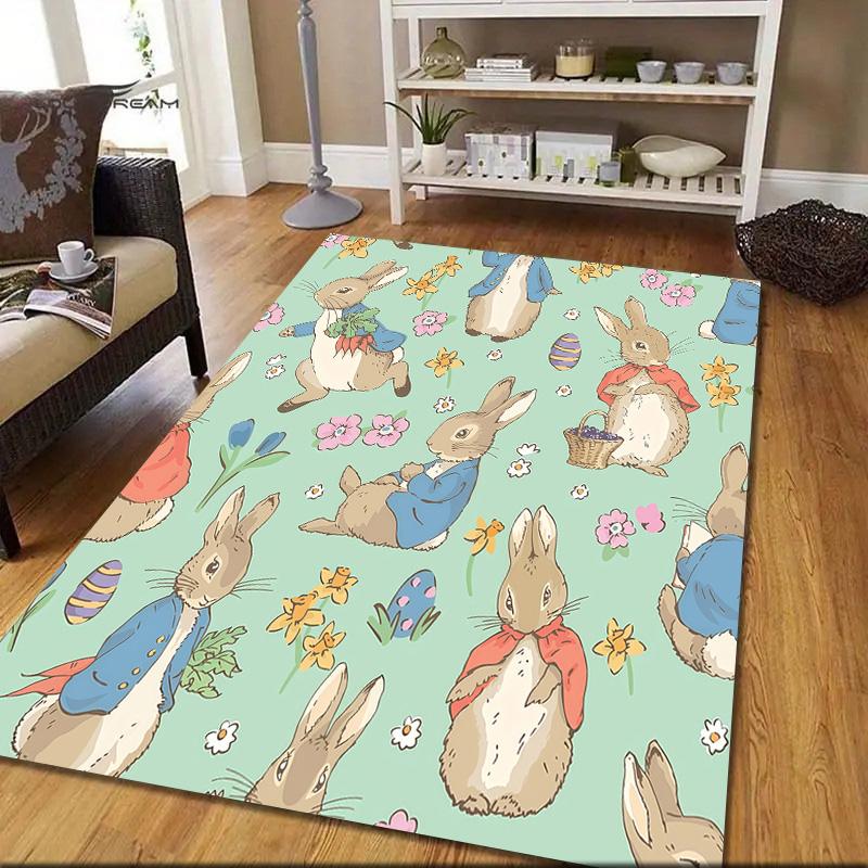 Peter Rabbit Flannel Pattern Square Carpet,Area Rug,Carpet Rug for Living Room Bedroom Sofa Playroom Decor,Non-slip Floor Mat