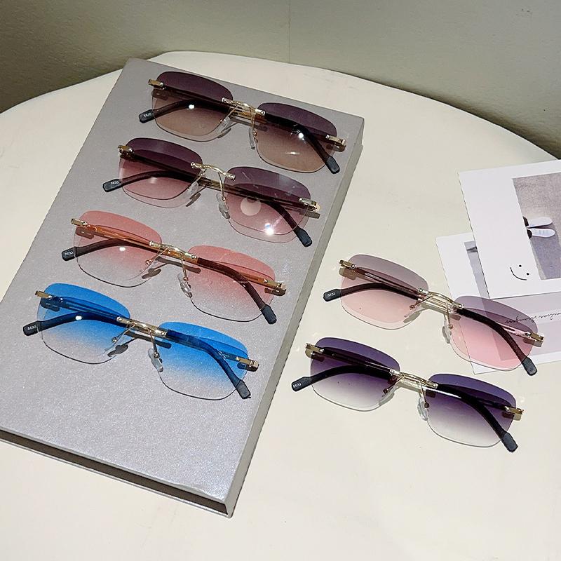 Vintage Rimless Sunglasses Men New Fashion Multi-color Casual Shades Women Trendy Luxury Brand Design Decor Sun Glasses