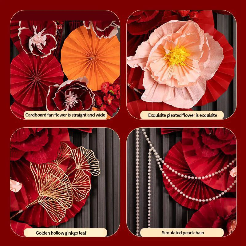 Chinese New Year 2026 Decoration Wall Hanging Decor Paper Folding Fan Sticker Wedding Party Decoration Spring Festival Supplies