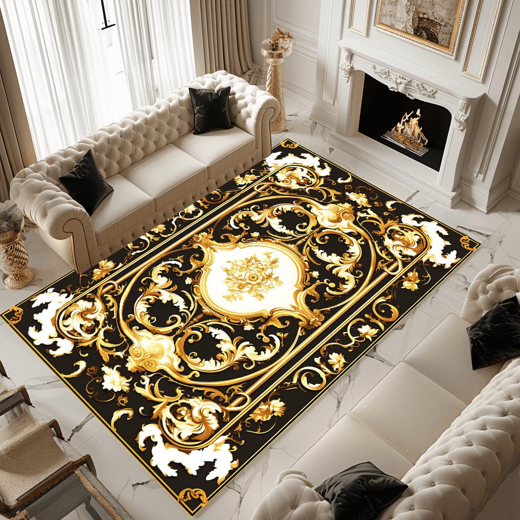 European Gorgeous Golden Carpet Living Room Luxury Decoration Sofa Side Anti-slip Rugs for Bedroom Cloakroom Floor Mats Washable
