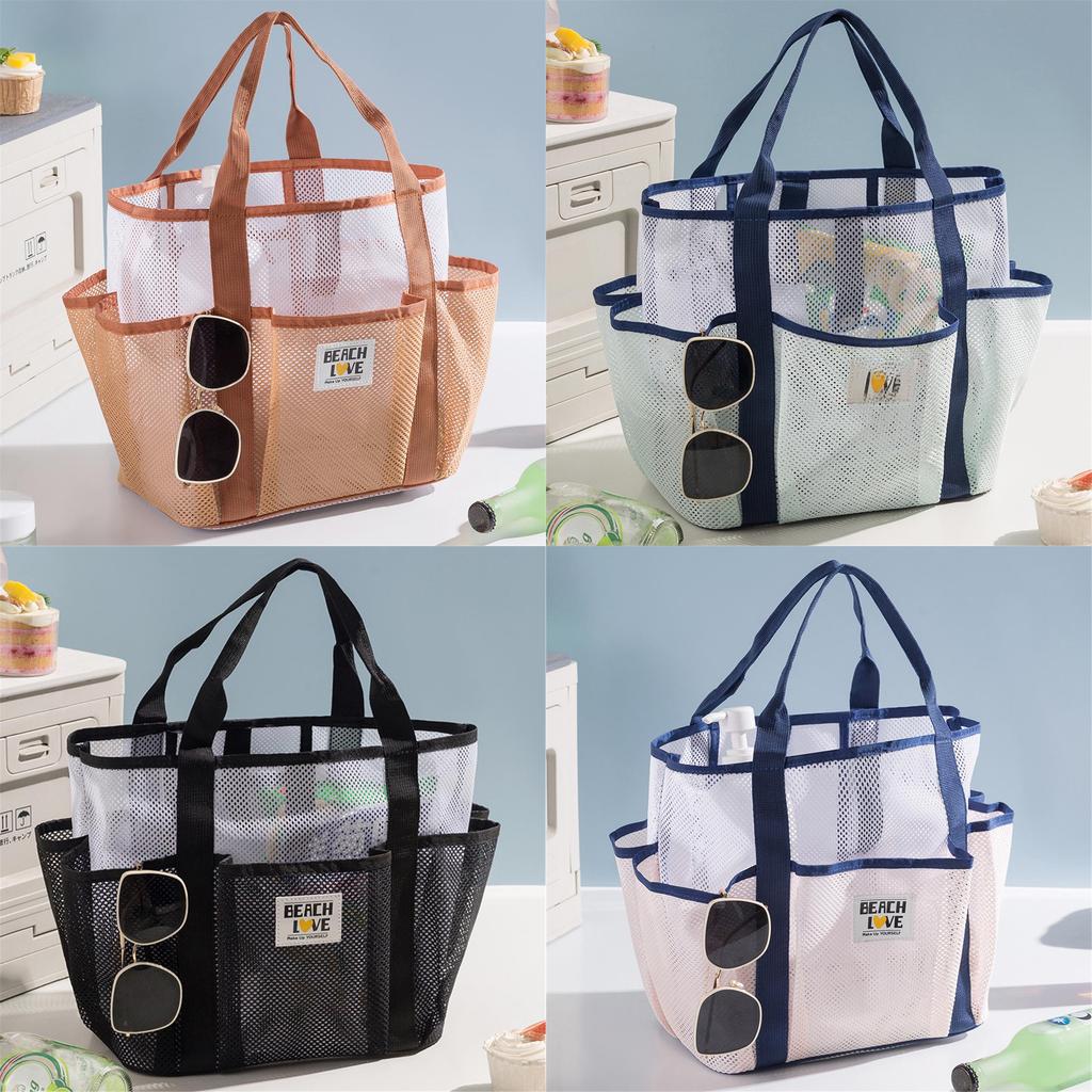 Travel Beach Bag With Multiple Pockets Large Capacity Waterproof Mesh For Vacation And Swimming