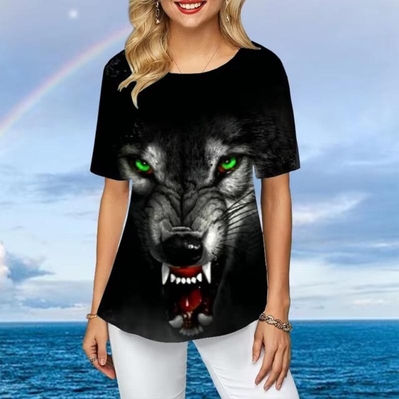 

Женская футболка больших размеров с коротким рукавом, свободные повседневные топы с цветным тигром и 3d принтом, женская нерегулярная летняя одежда 5XL