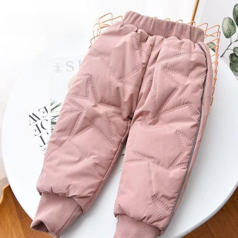

Girls Four-layer Thick Cotton Pants, Winter Outer Wear, Winter, Medium and Large Children s One-piece Plus Velvet Boys Pants 90 рожевий