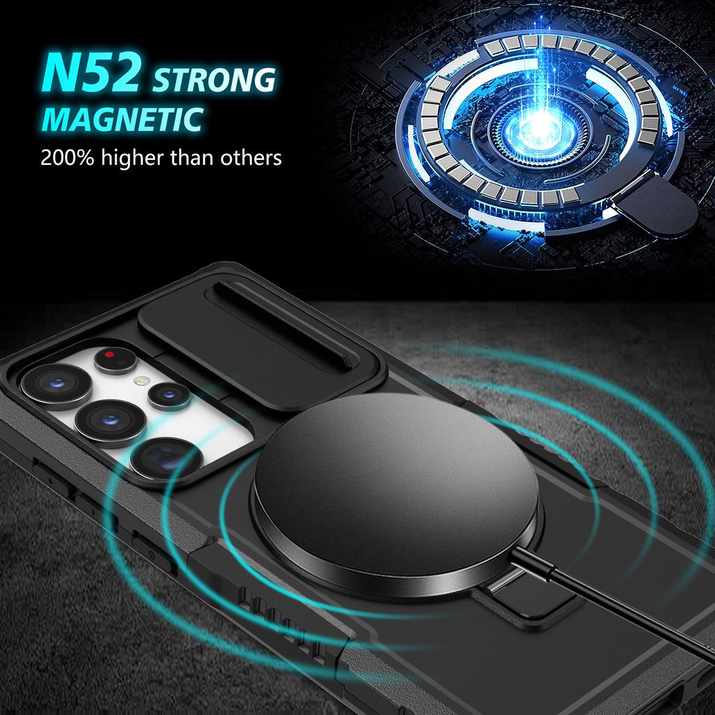 For Samsung Galaxy S24 Ultra Case PC+TPU Phone Cover with Lens Lid Compatible with MagSafe