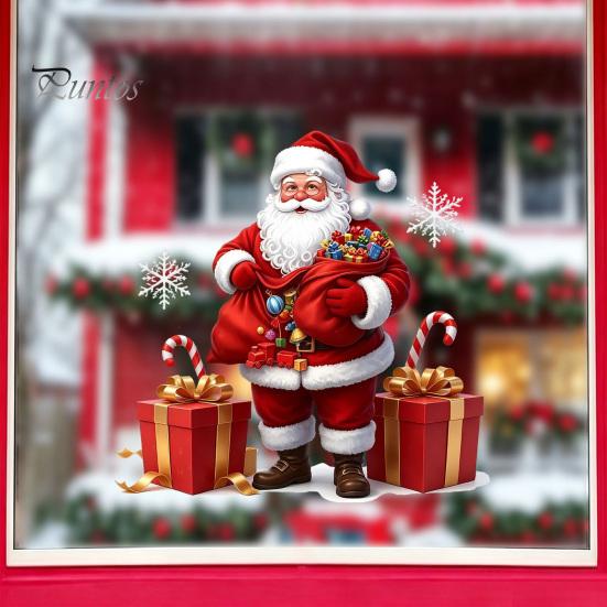 Xmas Decorative Decals Santa Claus Window Static Sticker, Reusable Waterproof PVC Christmas Decal, Winter Decorations HD Printing Clings for
