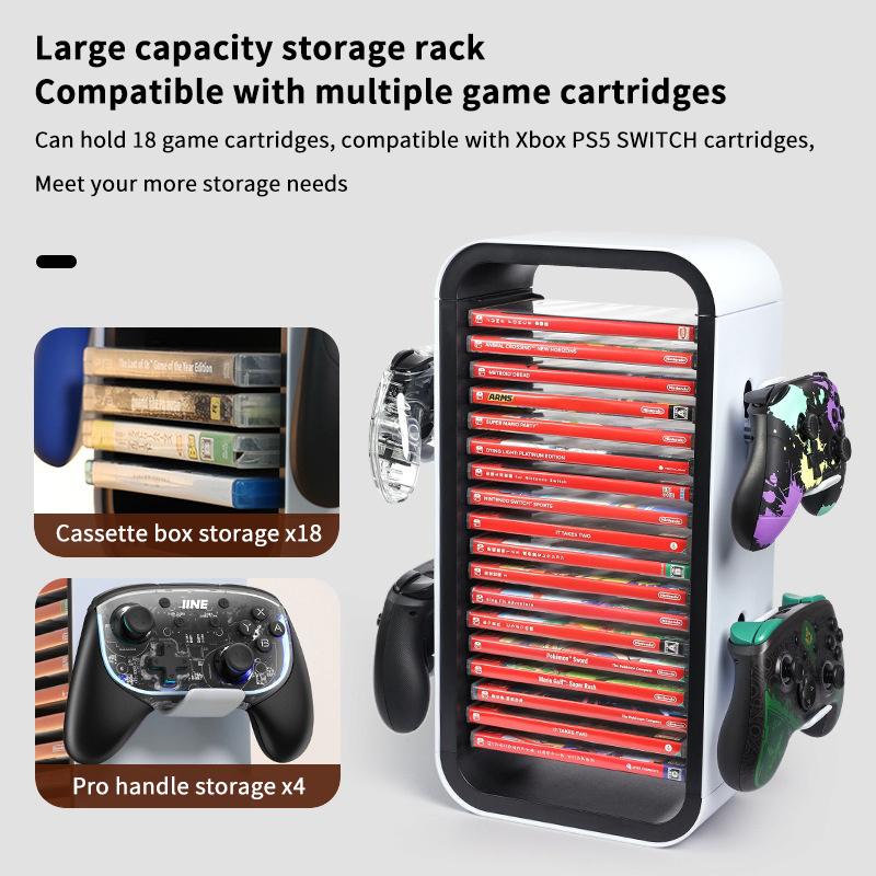 Universal Game Storage Stand Host Disc 18 Cd Storage Box Holder Game Controller Bracket For Ps5 Ps4 Ps3 Xbox Switch Disc Shelf