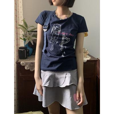 Y2k Harajuku Streetwear Μπλουζάκια Γυναικεία Ιαπωνική Μόδα Kawaii Κινούμενο Σχέδιο Εκτύπωση Λαιμόκοψη Στενά Μπλουζάκια Τοπ Μαλακά Κοριτσίστικα Καλοκαίρι