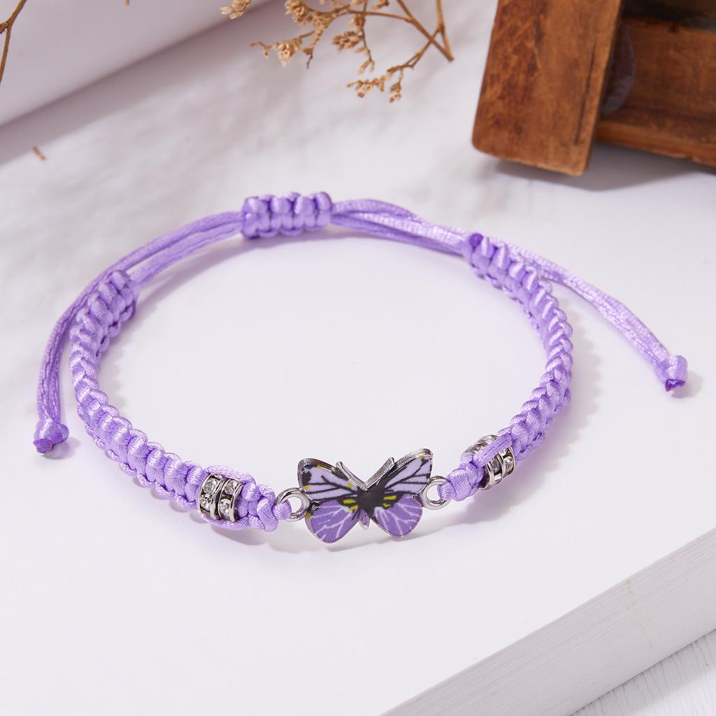 Neues einfaches handgeknüpftes Schnurarmband für Damen Blau Schmetterling Verstellbares Charm-Armband Mädchen Mode Schmuck Party Geschenk